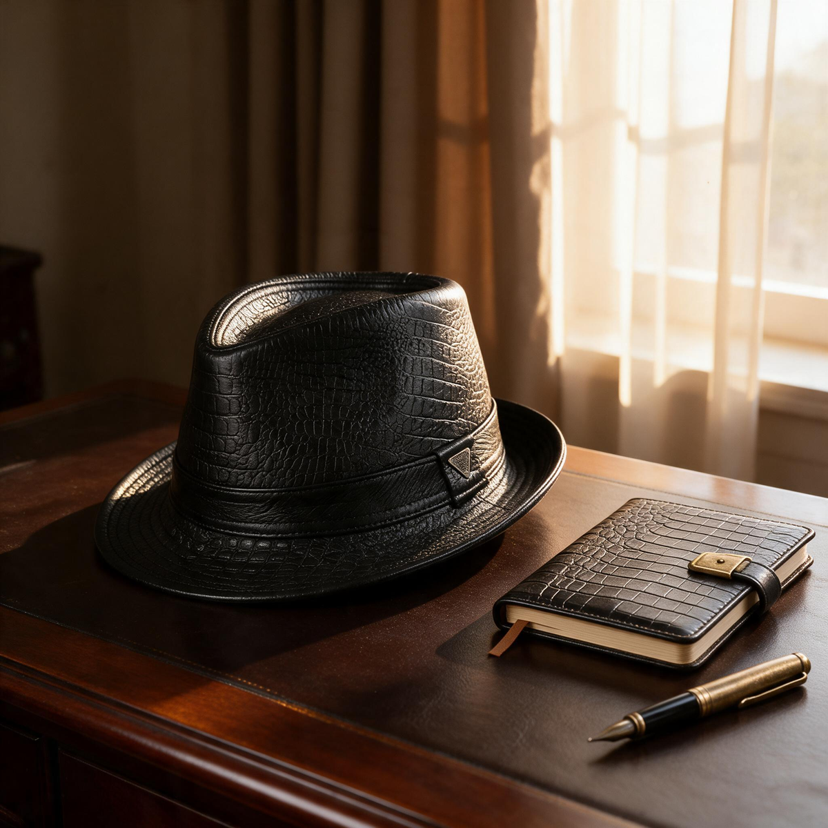 π© Fedora Hat | Genuine Leather | Outdoors | Men | Croc Texture