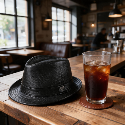 🎩 Fedora Hat | Genuine Leather | Outdoors | Men | Croc Texture