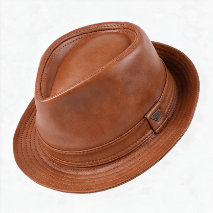 🤠 Fedora Hat | Genuine Leather | Outdoors | Men | Caramel Finish
