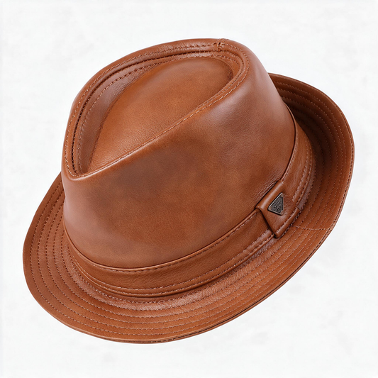 🤠 Fedora Hat | Genuine Leather | Outdoors | Men | Caramel Finish