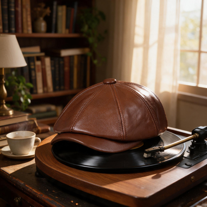 🧢 Newsboy Cap | Genuine Leather | Travel | Men | Vintage Brown