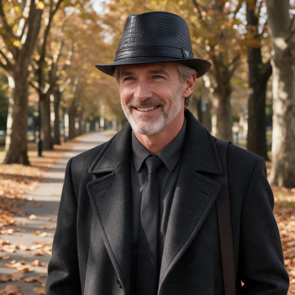 🎩 Fedora Hat | Genuine Leather | Outdoors | Men | Croc Texture