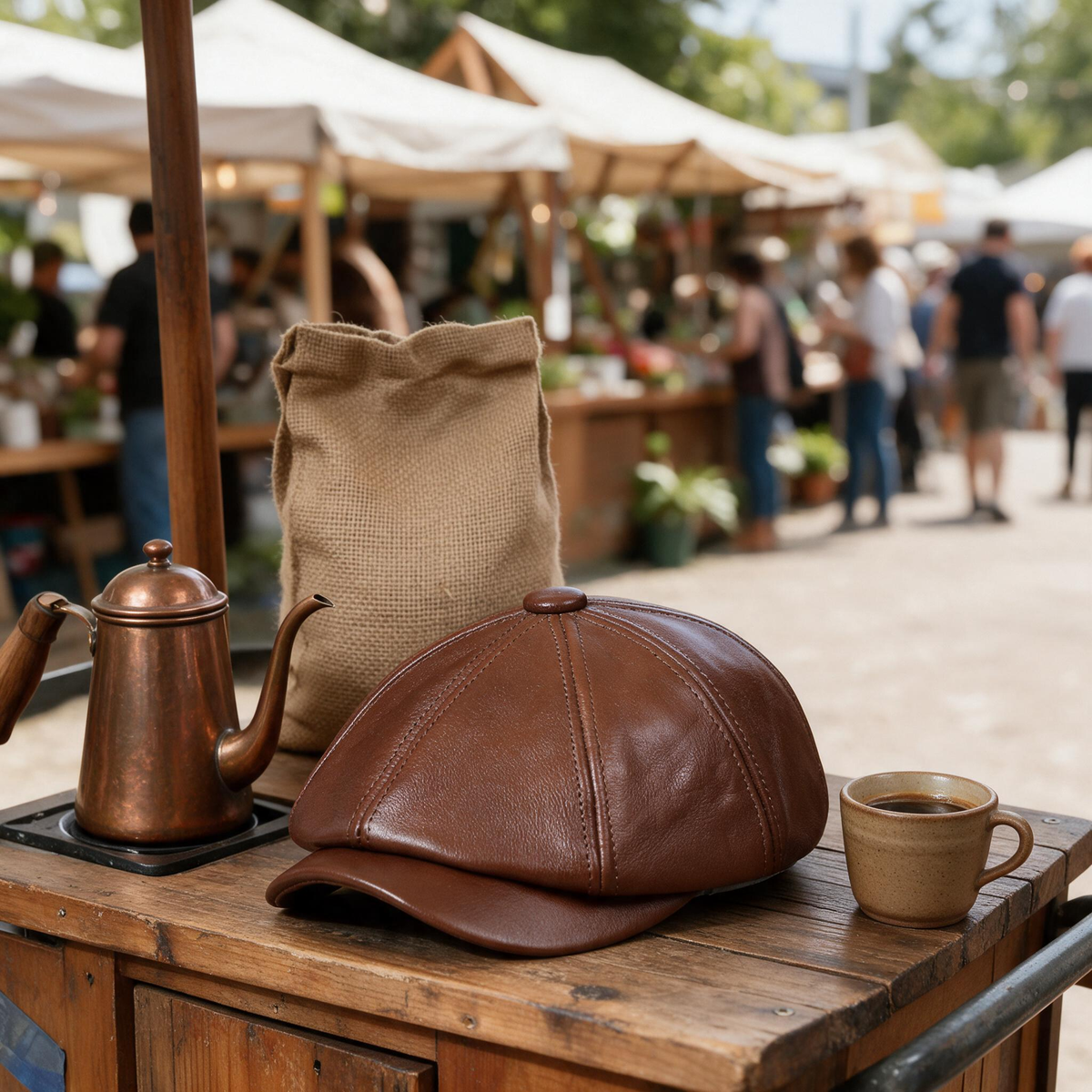🧢 Newsboy Cap | Genuine Leather | Travel | Men | Vintage Brown