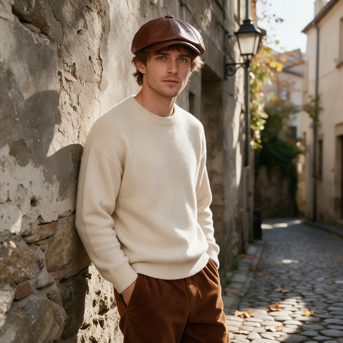 🧢 Newsboy Cap | Genuine Leather | Travel | Men | Vintage Brown