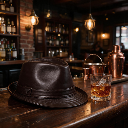 🎩 Fedora Hat | Genuine Leather | Travel | Men | Espresso Finish