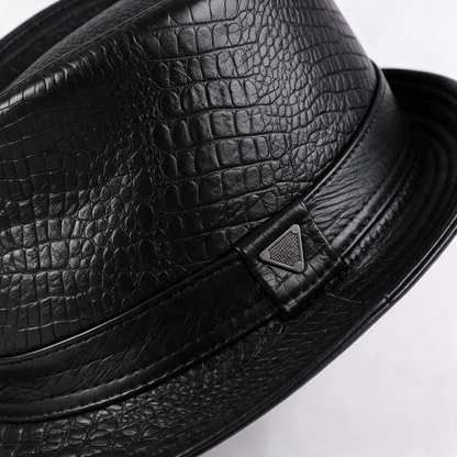 🎩 Fedora Hat | Genuine Leather | Outdoors | Men | Croc Texture