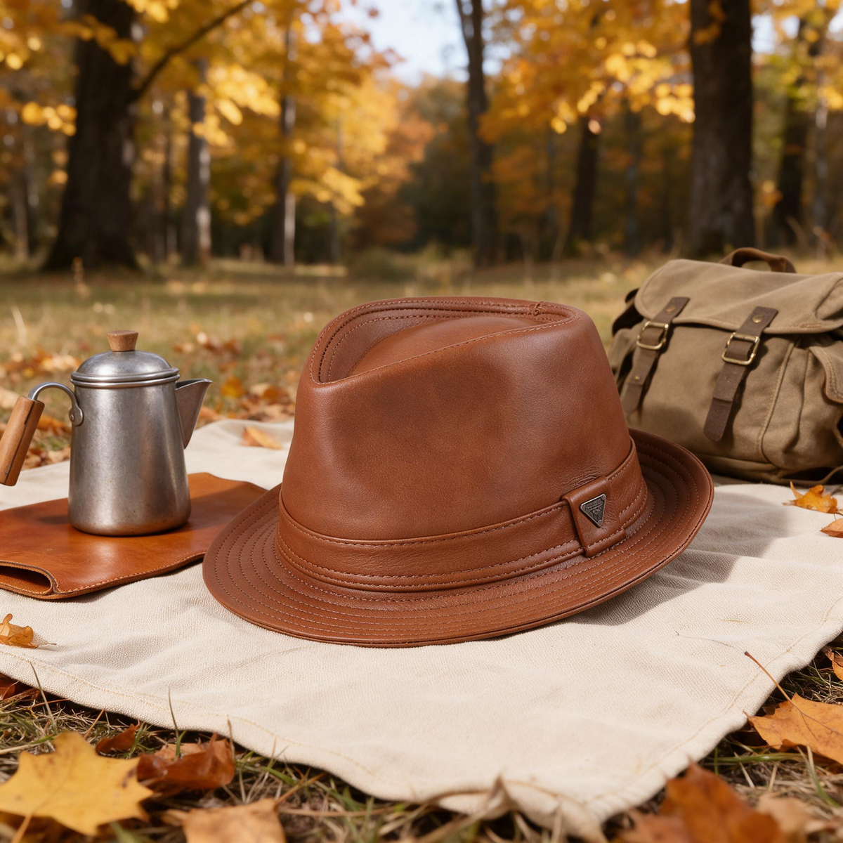 🤠 Fedora Hat | Genuine Leather | Outdoors | Men | Caramel Finish