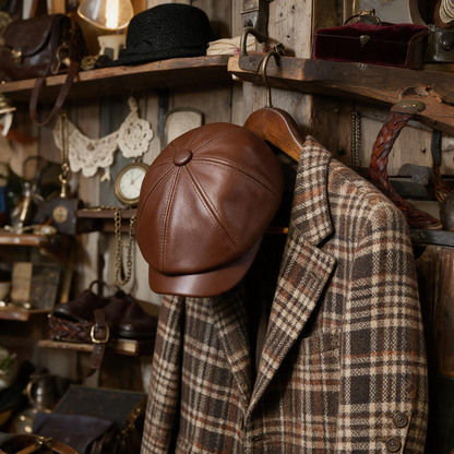 🧢 Newsboy Cap | Genuine Leather | Travel | Men | Vintage Brown