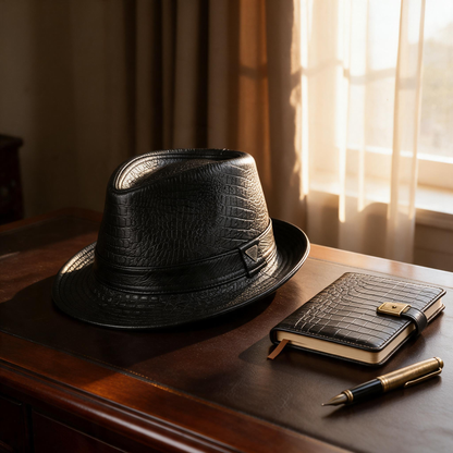 🎩 Fedora Hat | Genuine Leather | Outdoors | Men | Croc Texture