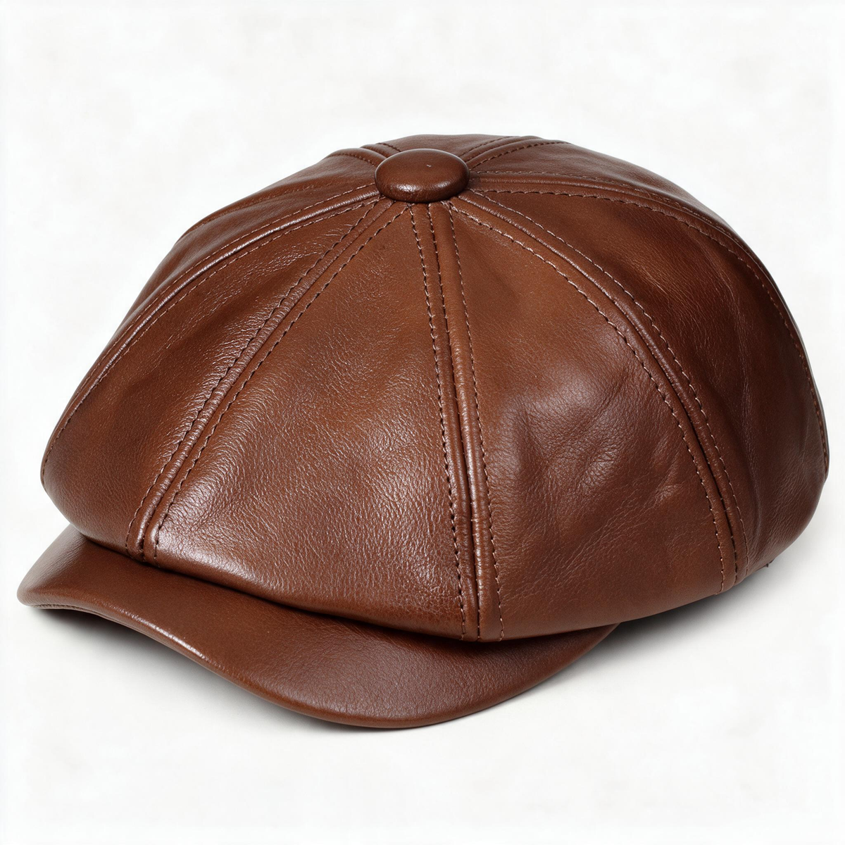 🧢 Newsboy Cap | Genuine Leather | Travel | Men | Vintage Brown