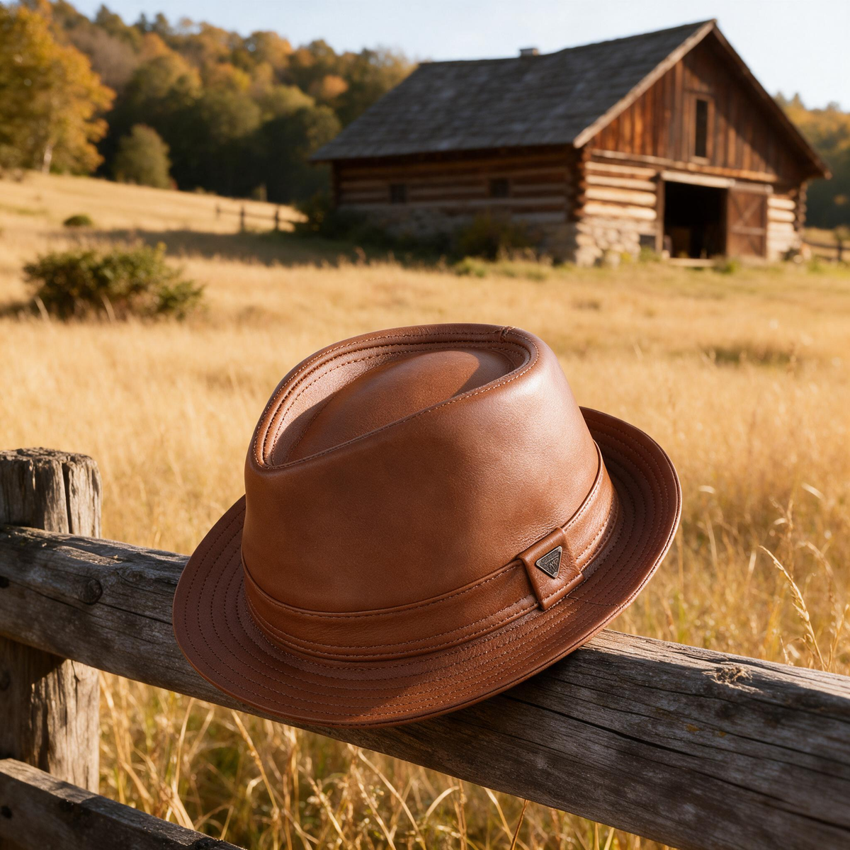 🤠 Fedora Hat | Genuine Leather | Outdoors | Men | Caramel Finish